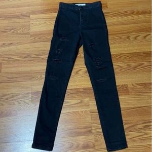 TOPSHOP high waisted black ripped skinny jeans W26